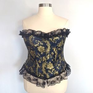 Blue black and gold jacquard fashion corset